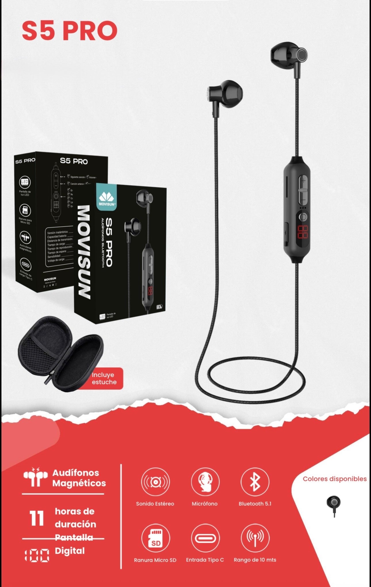 Audifonos Movisun S5 Pro, un modelo Bluetooth diseñado para ofrecer comodidad e innovación tecnológica