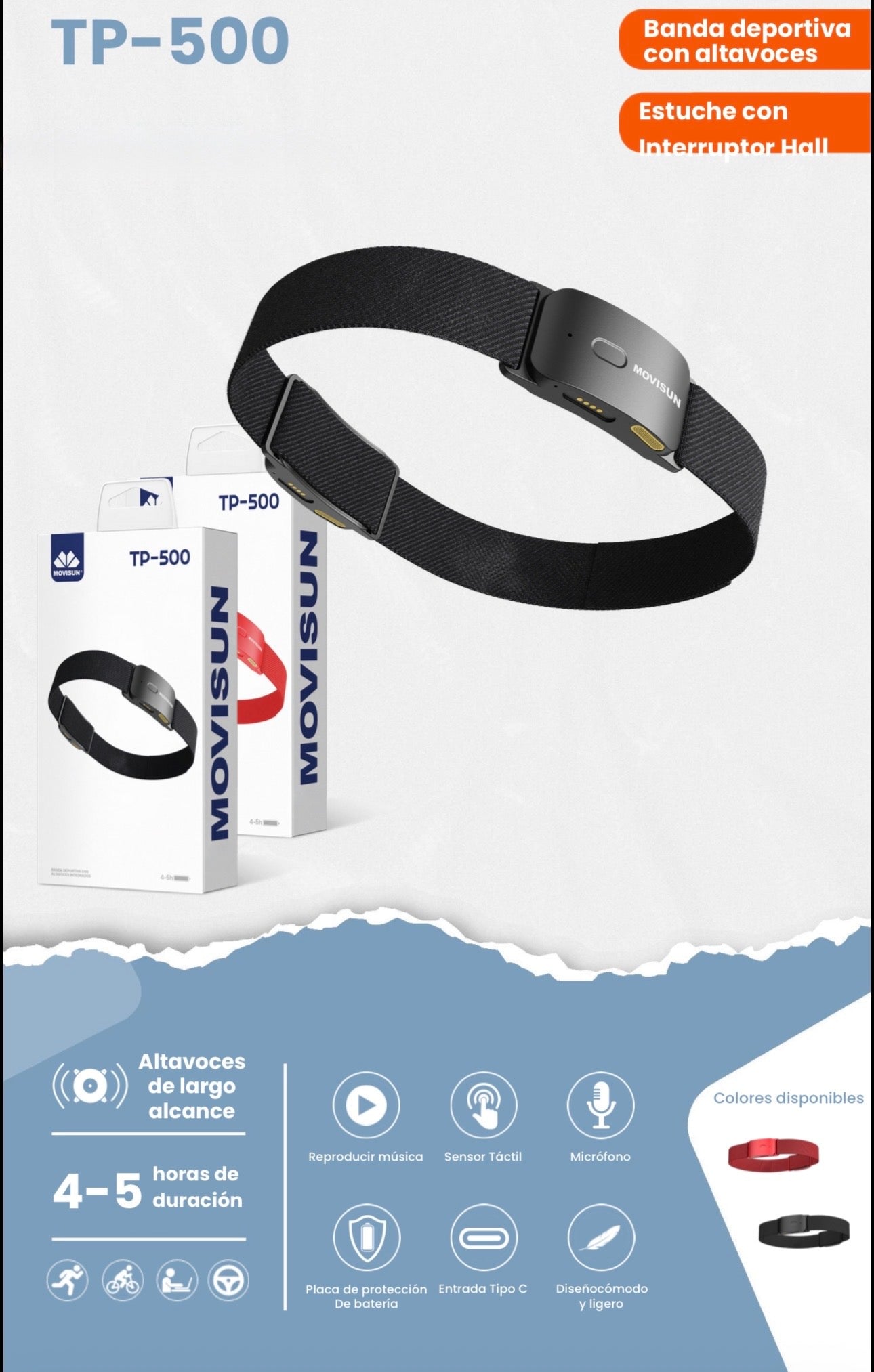Banda deportiva Movisun tp-500 con altavoces integrados