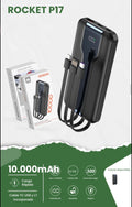 Power bank 10.000mah Rocket P17,  diseñado para ofrecer una carga rápida y versátil