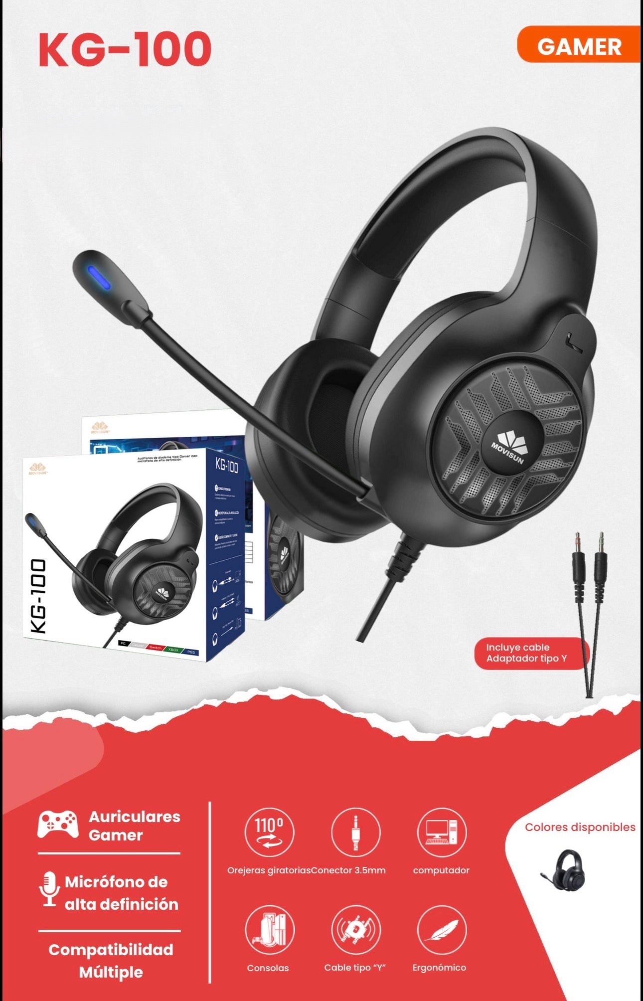 Diadema Movisun KG-100, diseñada para gaming que destaca por su versatilidad y diseño ergonómico
