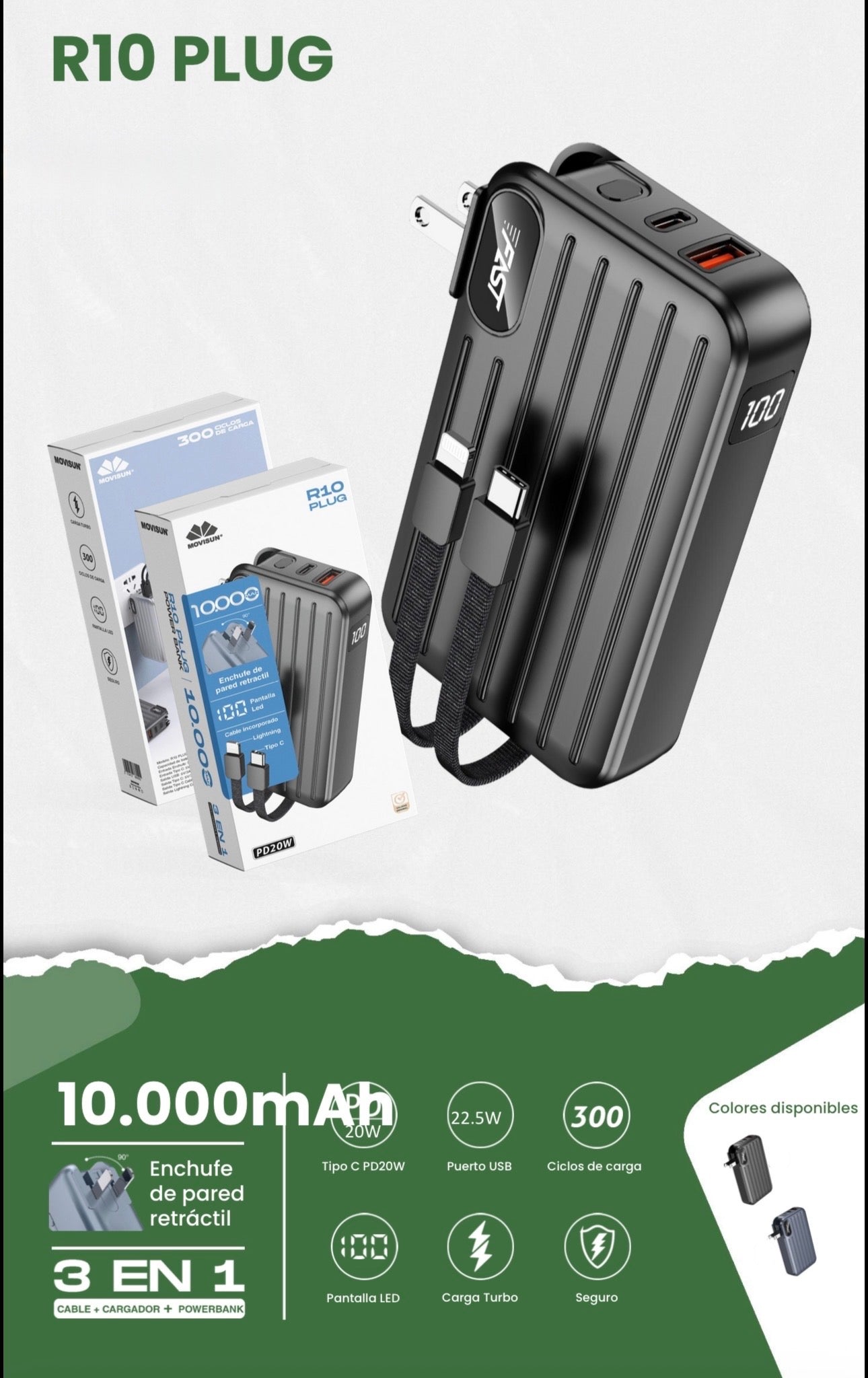 Power Bank 10.000mah Movisun R10 Plug, un dispositivo "3 en 1" que funciona como batería portátil