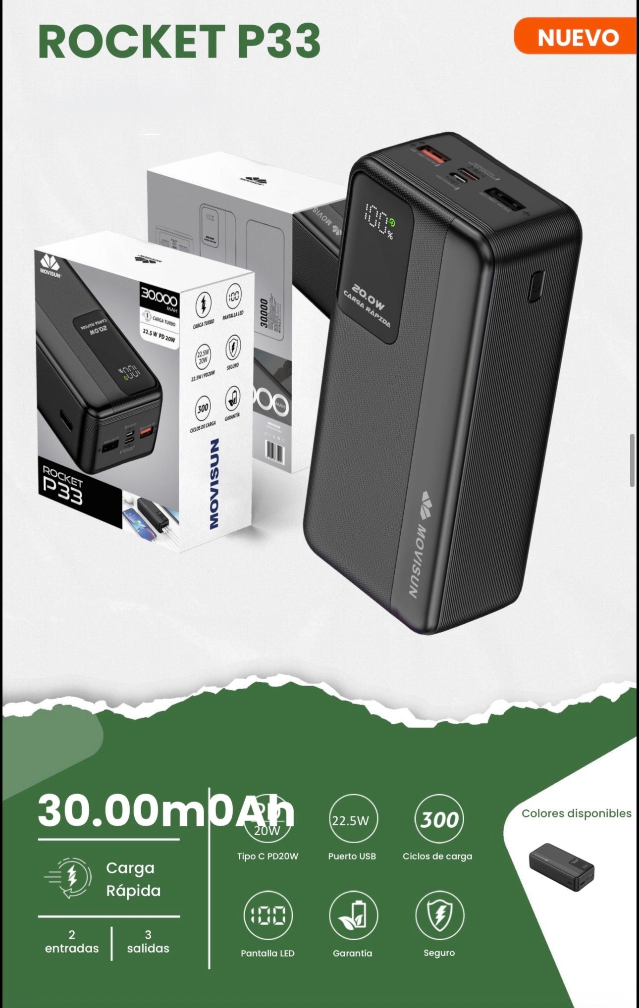 Power Bank 30.000mah Movisun Rocket P33, un cargador portátil de alta capacidad