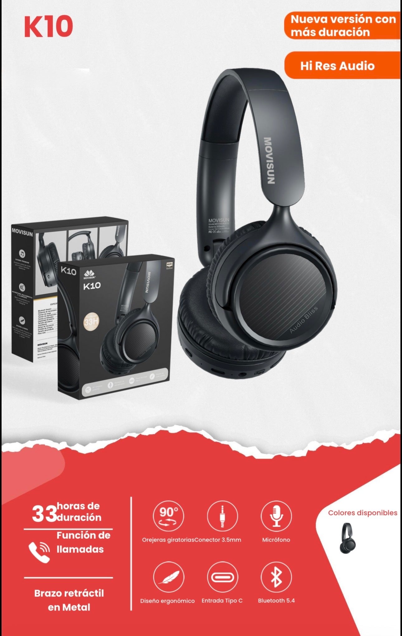 Diadema Movisun K10 son una opción versátil que combina una batería de larga duración con un diseño ergonómico y conectividad moderna