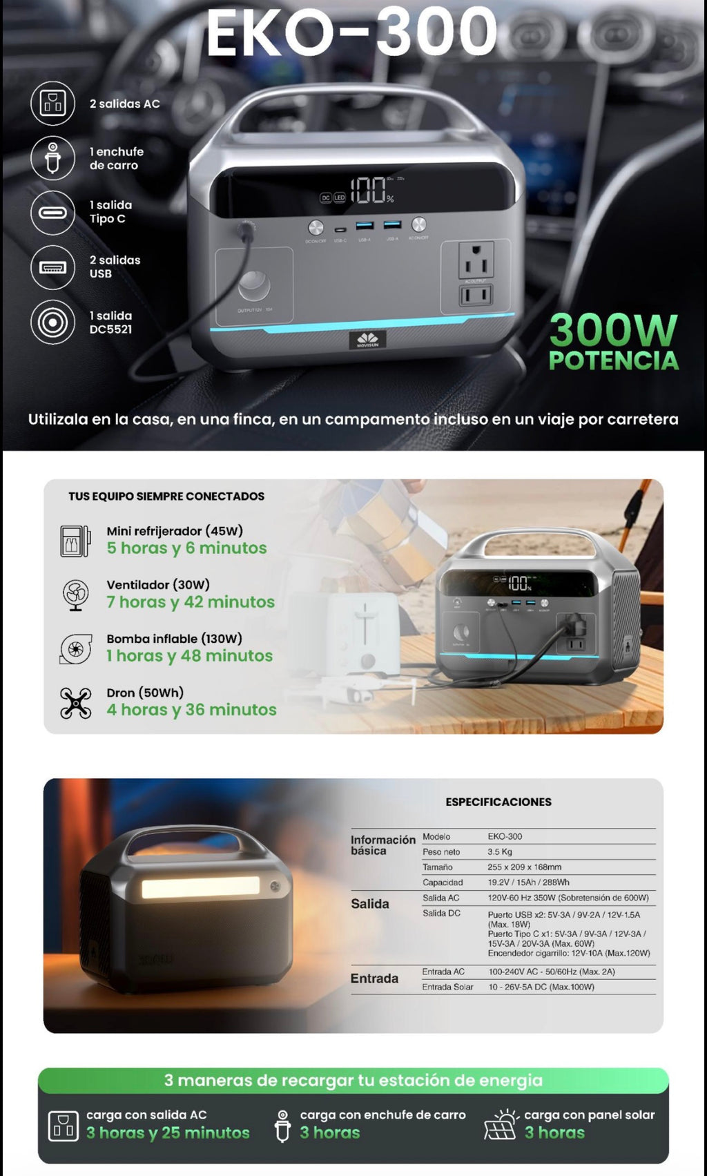 Estación de Energía Portátil de 300W Movisun EKO-300