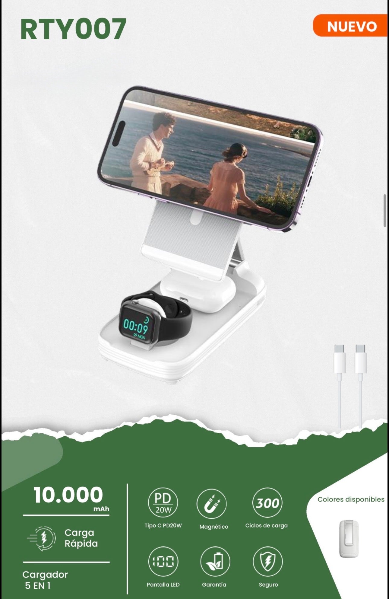 Power bank 10.000mah Cargador Movisun 007, una base de carga inalámbrica y batería portátil