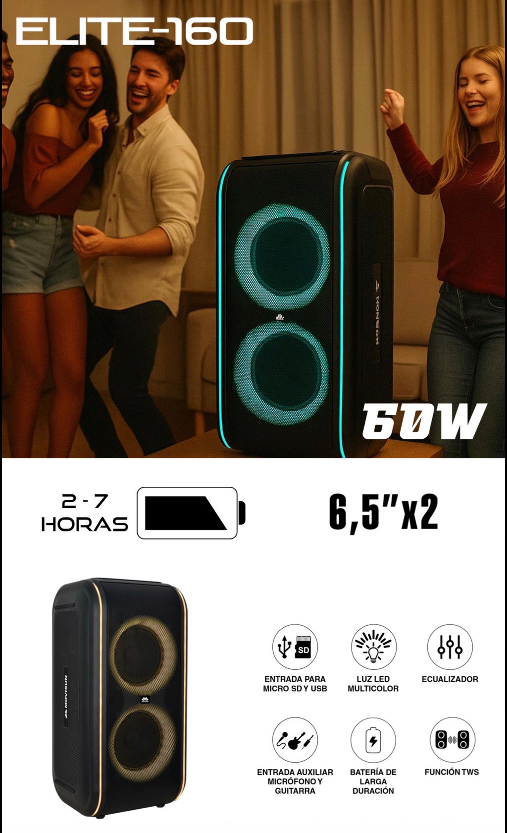 Movisun Elite 160, un parlante tipo cabina diseñado para eventos y entretenimiento