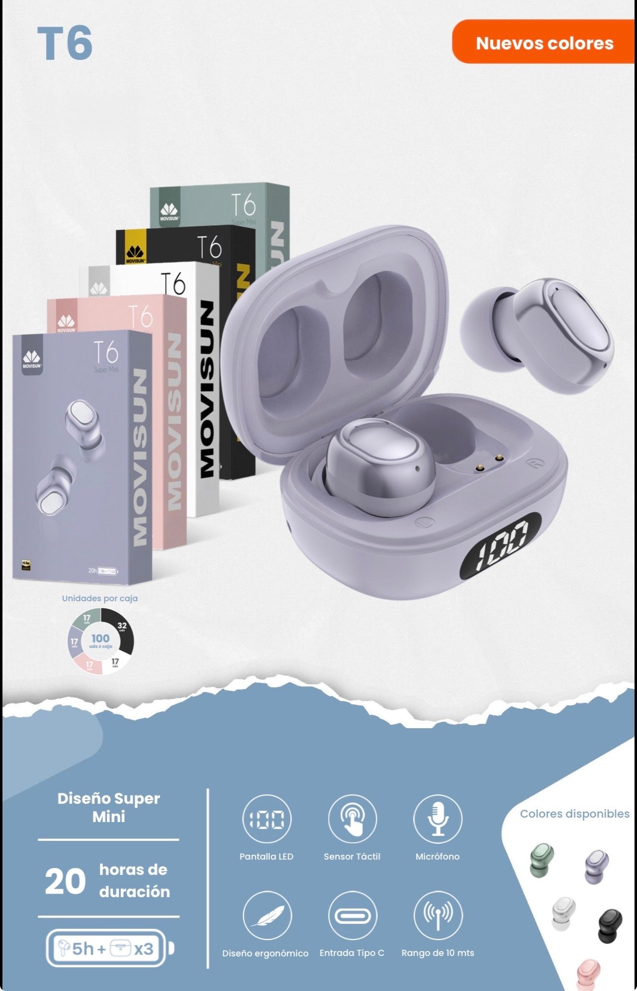 Auricular inalámbrico Movisun T6 Súper Mini, unos auriculares  diseñados para ser compactos, ligeros y ergonómicos