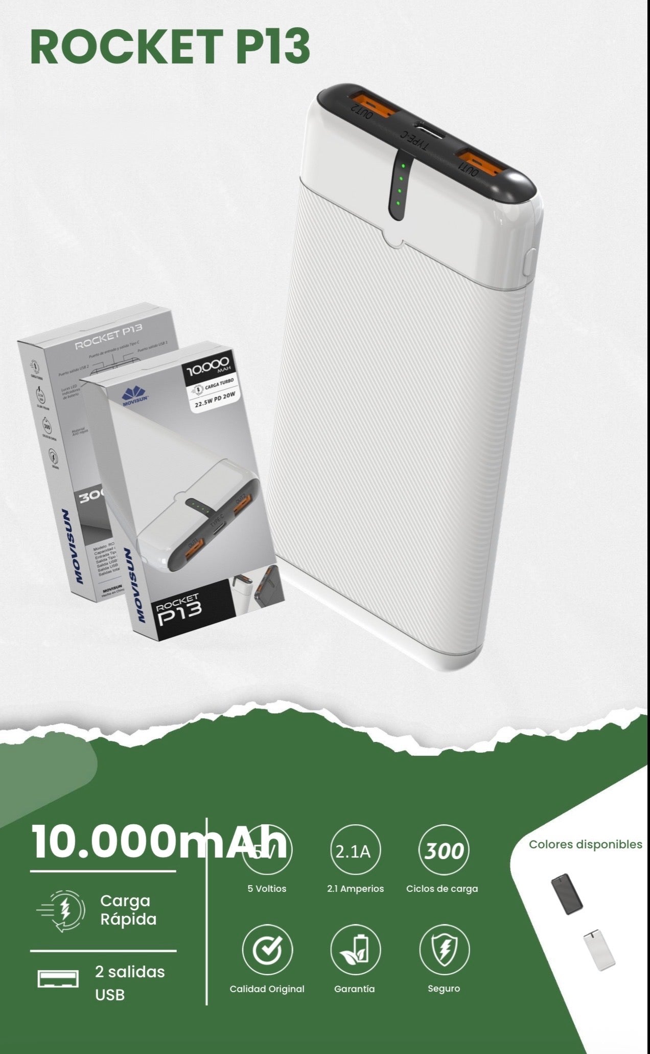 power bank 10.000mah Movisun Rocket P13, una batería portátil de alta velocidad diseñada para uso diario y viajes