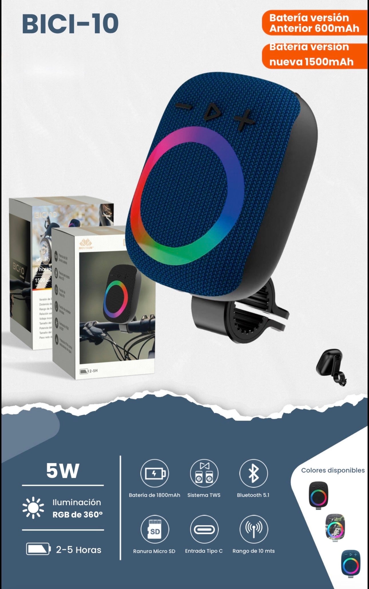 Movisun BICI-10, un parlante Bluetooth diseñado específicamente para ser utilizado en bicicletas, motos o scooters
