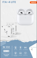 audífonos inalámbricos ITA-4 LITE de la marca Movisun. Este modelo presenta un diseño inspirado en los AirPods de tercera generación de Apple