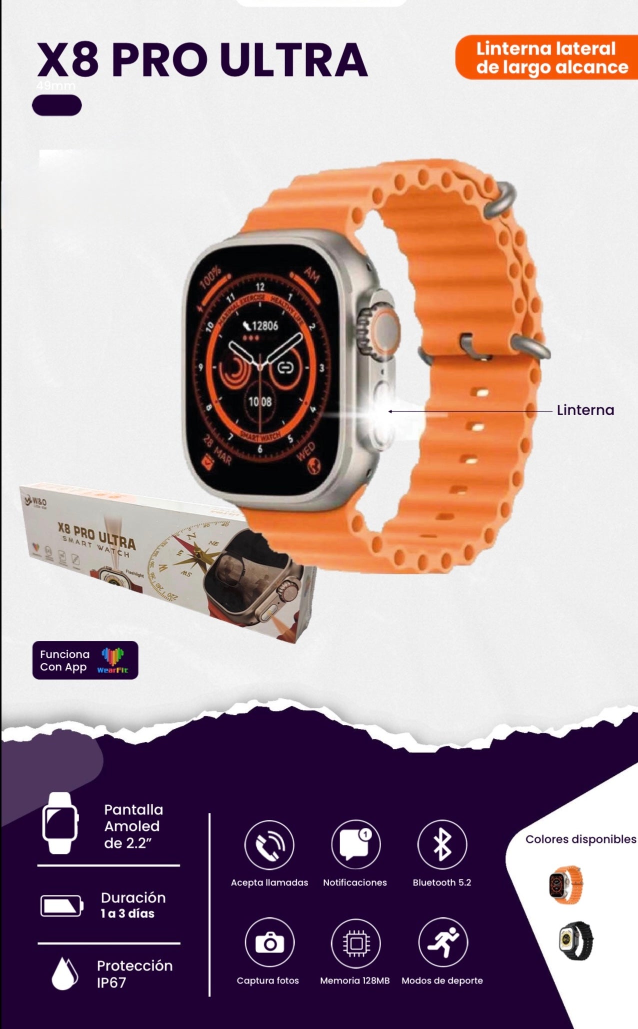 X8 pro ultra reloj con protección ip67