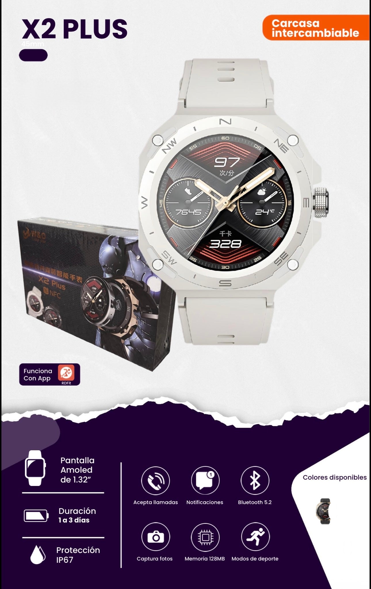 Reloj Smartwatch X2 W&O Plus Negro